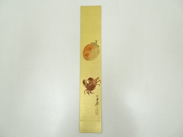 JAPANESE ART / TANZAKU HAND PAINTED / PERSIMMON WITH CRAB 